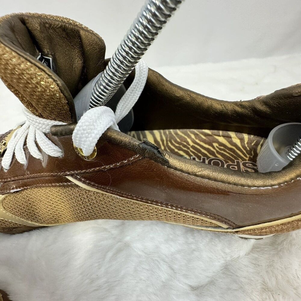 Women’s BEBE Sport Gym Shoes Brown/Gold Leather/Synthetic Upper Size 8 - Picture 9 of 12